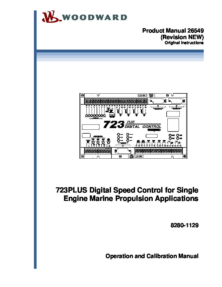 First Page Image of 8280-1129 Woodward 723PLUS Digital Speed Control for Single Engine Marine Propulsion Applications 26549.pdf